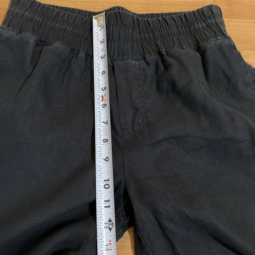 Quince Womens Black Linen Pull On Wide‎ Leg Crop Pant Travel Minimalist- Size S